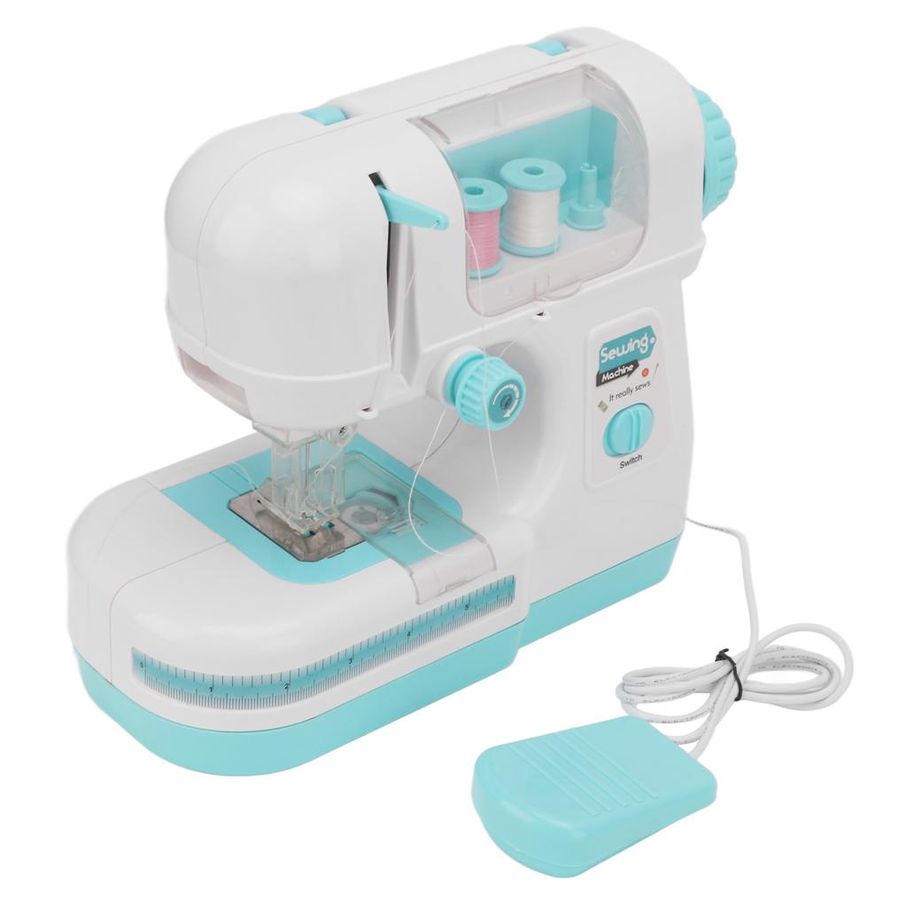 Sewing Machine Toy Blue Portable Mini Simulation Double Stitch Sewing Machine with Lower Thread for