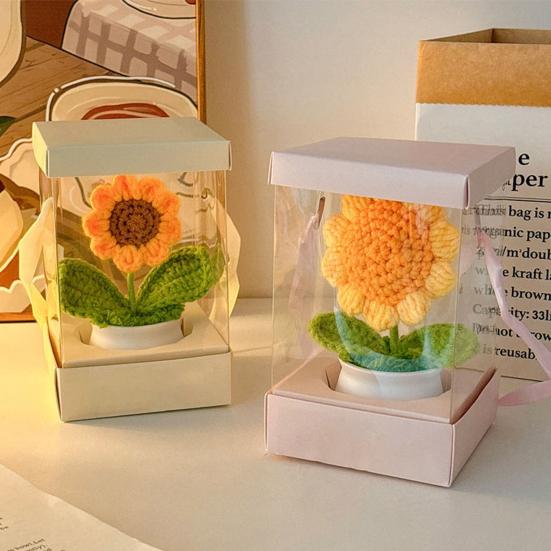 Håndheklet Blomster Håndlaget Liljekonvall Plante Ferdig Heklet Potte Solsikke Kunstig Forglemmegei Blomst for Hjem Skrivebordsdekorasjon