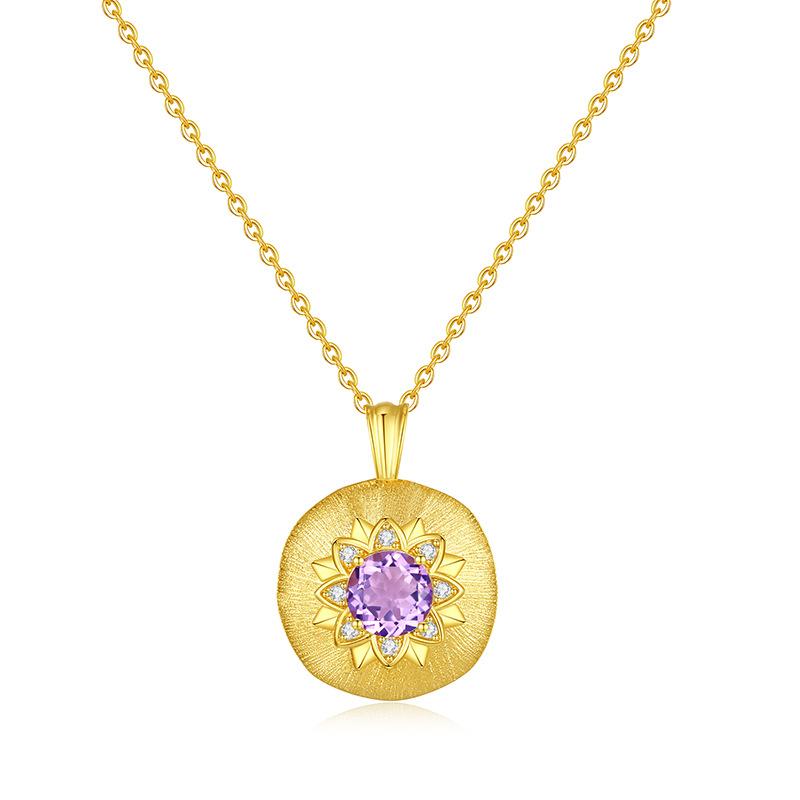 S925 Sterling Silver Necklace with Natural Crystal Pendant Retro French Style Chain for Women