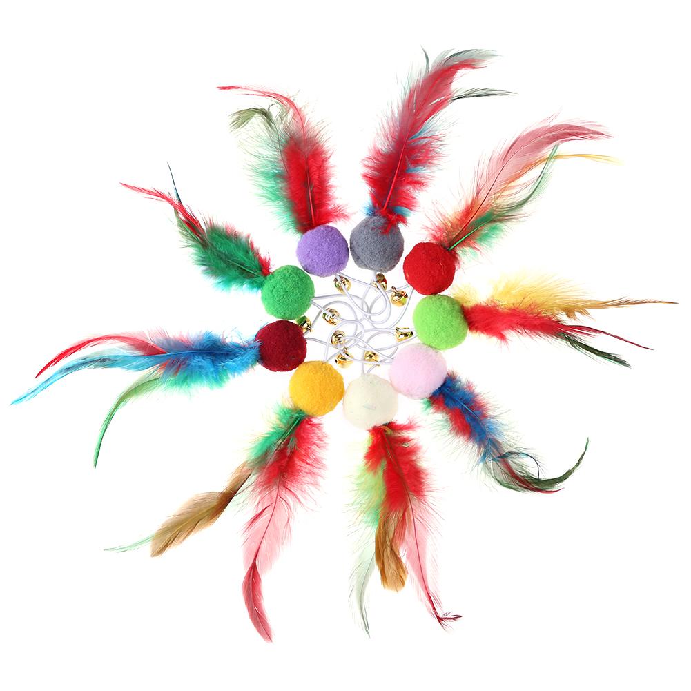 

10Pcs Replacement Cat Feather Toys with Bell Natural Feather Refills Feather Replacement Head for Indoor Cat Exercise Playing