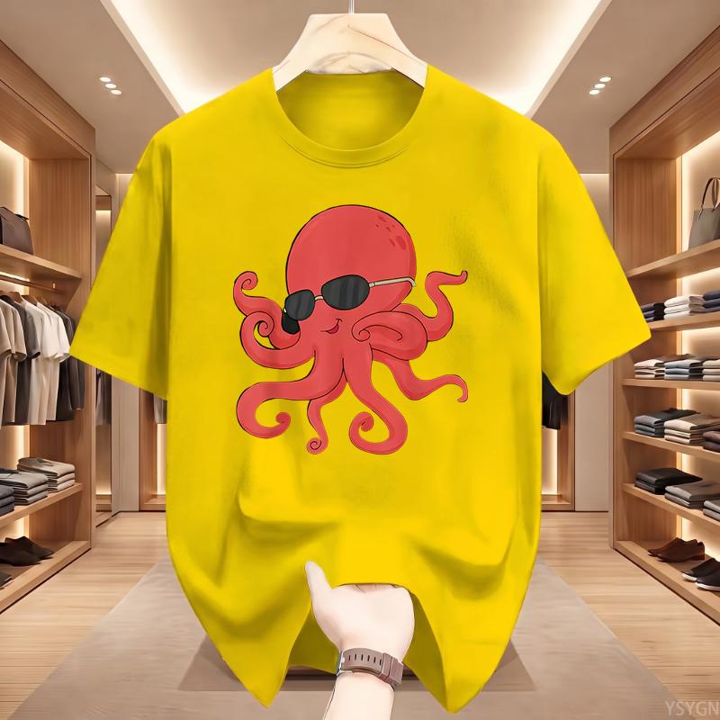 Octopus Marine Animal Ocean Sea Creature T Shirts Men Pure Cotton Humor Streetwear Tee Shirt Short Sleeve Clothing