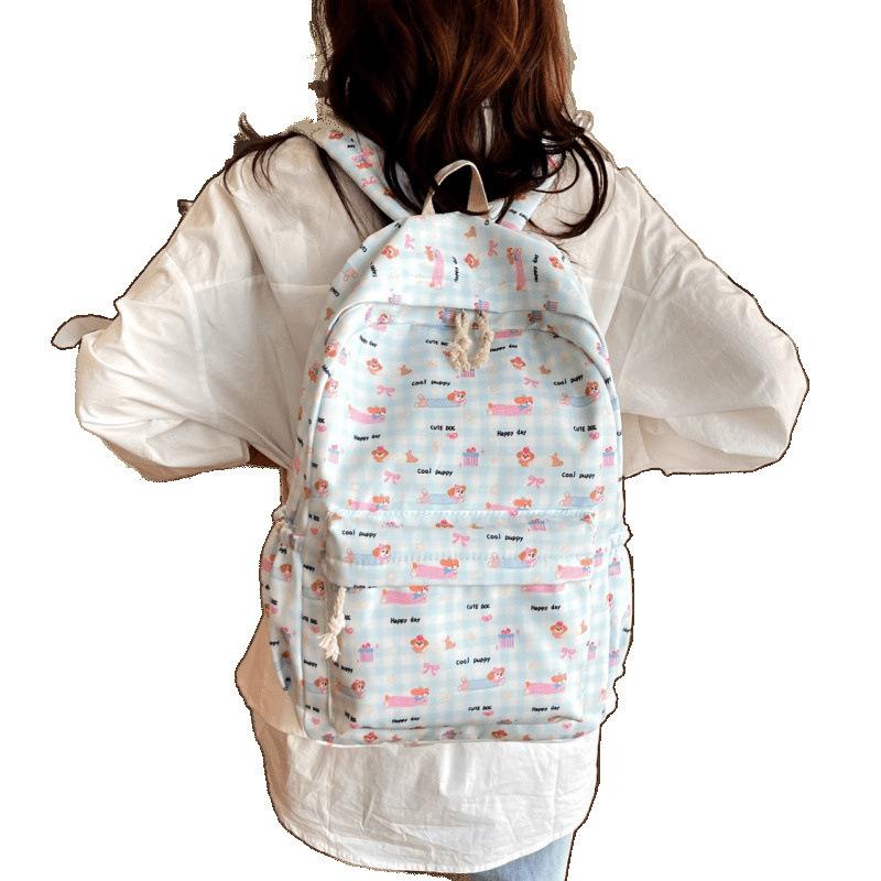 Niedlicher Rucksack im japanischen Stil mit Welpen- und Katzenmotiv für Schülerinnen – Perfekt für die Schule oder Universität
