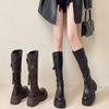 Soft sole not tired feet thick heel round head boots 2024 Internet celebrity new foreign style versatile fried street high value female knight boots