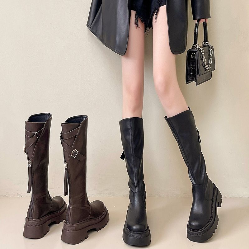 Soft sole not tired feet thick heel round head boots 2024 Internet celebrity new foreign style versatile fried street high value female knight boots