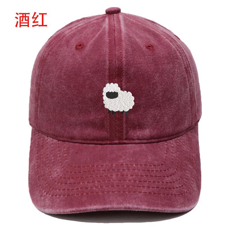 New Cute Lamb Embroidery Washed Retro Baseball Cap Men's and Women's Leisure Outdoor Sunshade Cap Tide