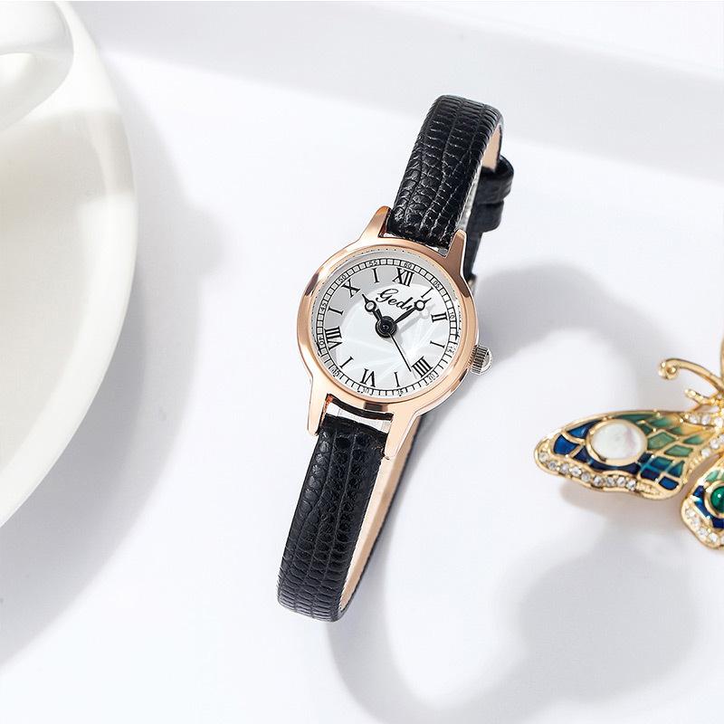 Retro Compact Student Watch Niche High-End Small Disc Belt Watch Waterproof Quartz Women'S Watch