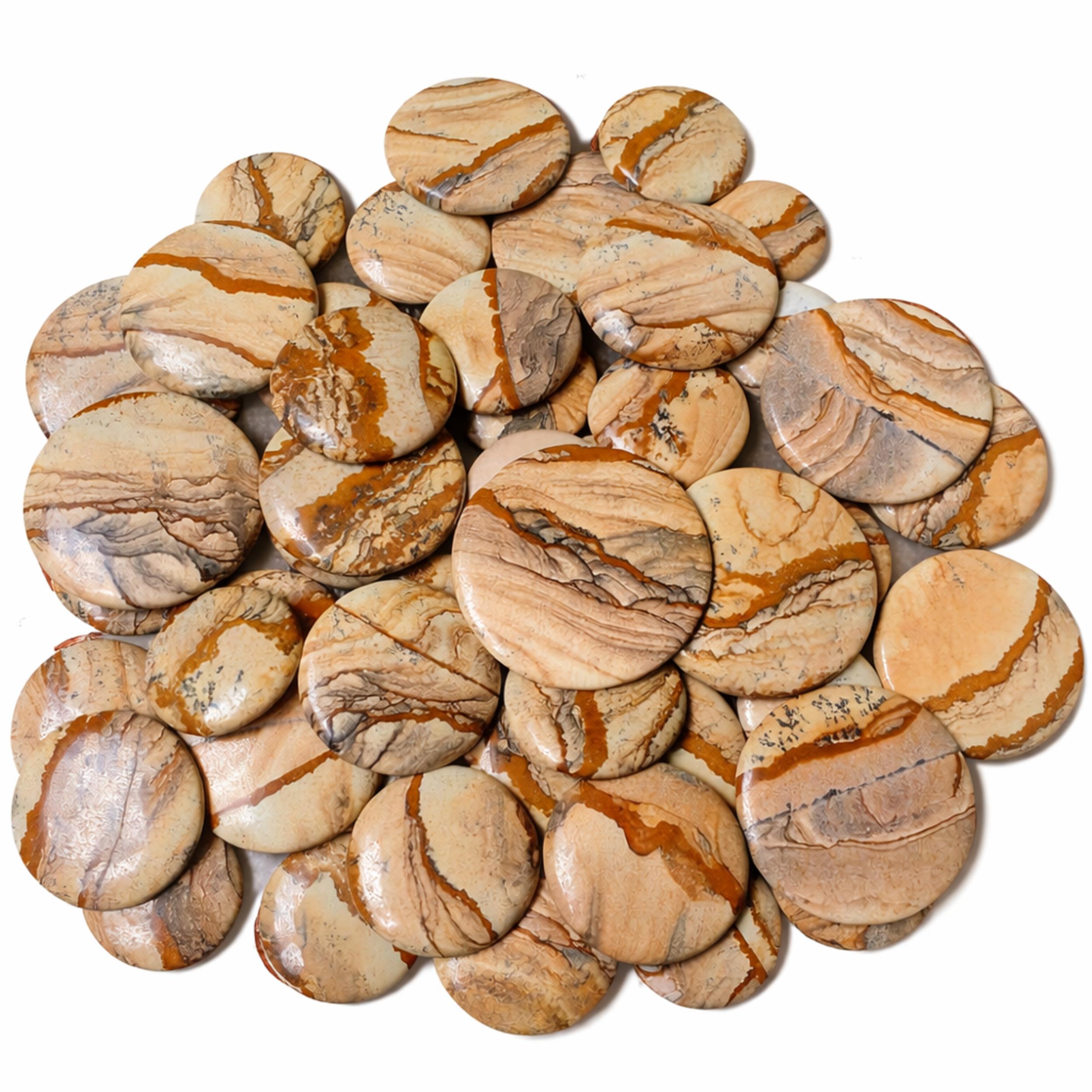 Natural Picture Jasper Round Cabochons, Bulk Gemstone Lot, Round Jasper Cabochons for Jewelry Making, Loose Natural Jasper Stones 100 Carats жёлтый