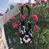 Crochet Handbag with Acrylic Chains for Women Wristlet Shoulder Knitting Bag Floral Design