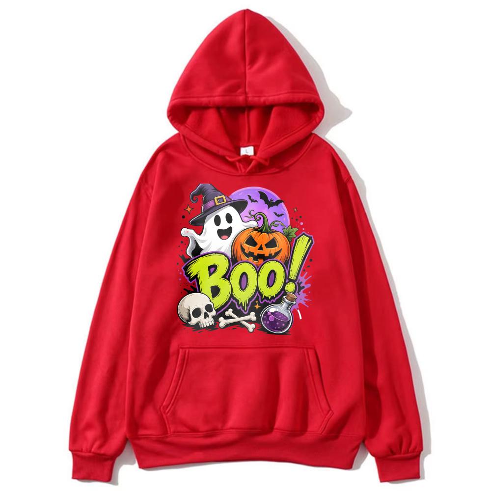 Boo Halloween Ghost Pumpkin Hoodie Unisex Fashion Casual Wear Witch Ghost Skull Potion Motif Bold Spooky Art Warm Autumn Sweater