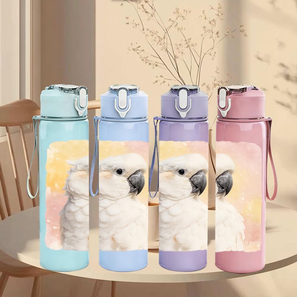 1PC White Cockatoo Bird Side Portrait 750ml Color Plastic Sports Water Bottle Leakproof Flip Straw Lid Suitable for Sports Office Home Use