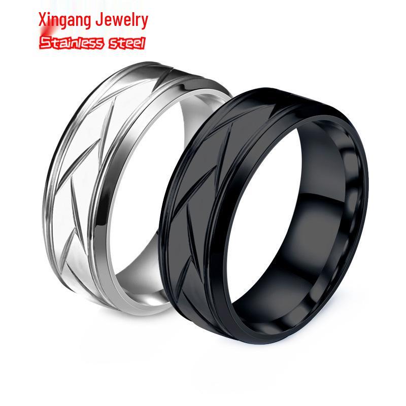 Herren Edelstahl Ring gestreift - Titan, Nicht verblassend, Luxusdesign