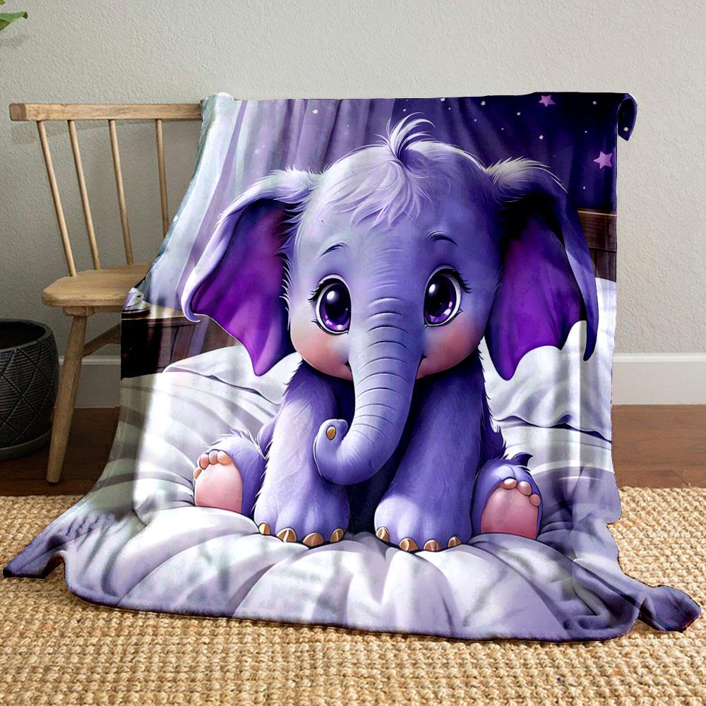 Cute Baby Elephant on Cozy Bed print blanket soft and cozy perfect for the living room bed sofa or a nap,gift