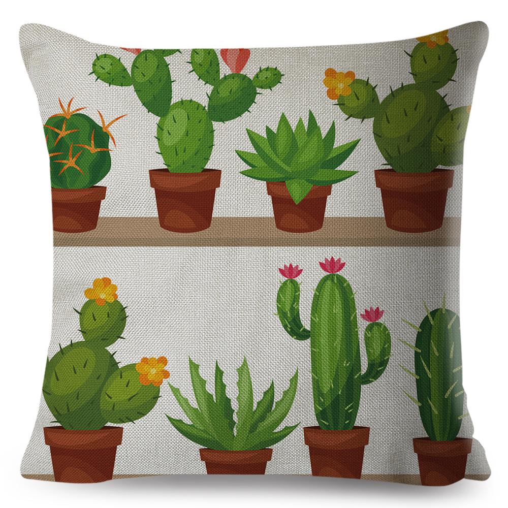 Scandinavian Style Cushion Cover Hand Drawn Cactus Floral Design Soft Square Pillow Gift Home Decor Xcm