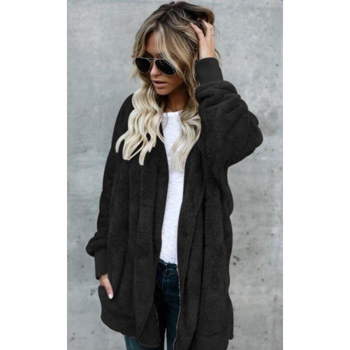 Ein mittellanger, beidseitiger Kunstpelzmantel für Damen, warme Wolljacke für Herbst und Winter