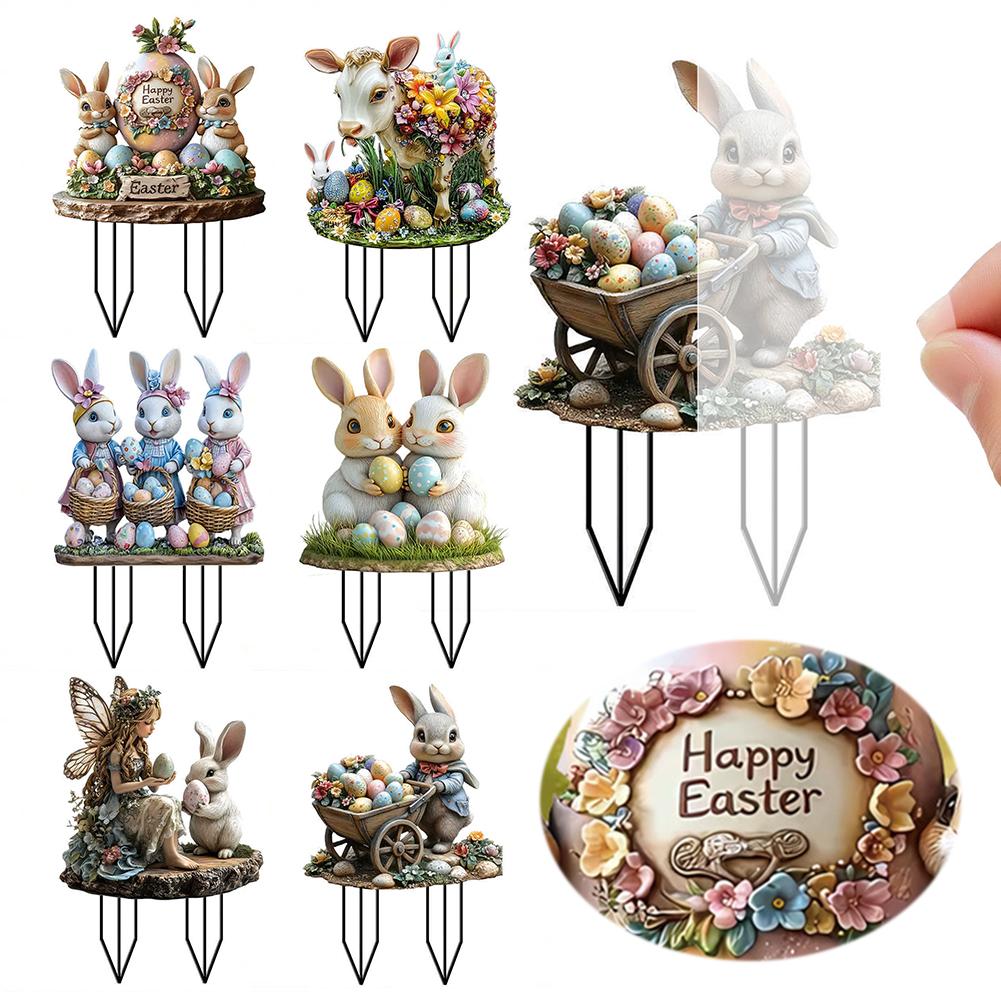 Easter Bunny Garden Stake 2D Flat Easter Yard Sign Spring Lawn Signs Easter Rabbit Garden Signs Easter Decoration for Outdoors