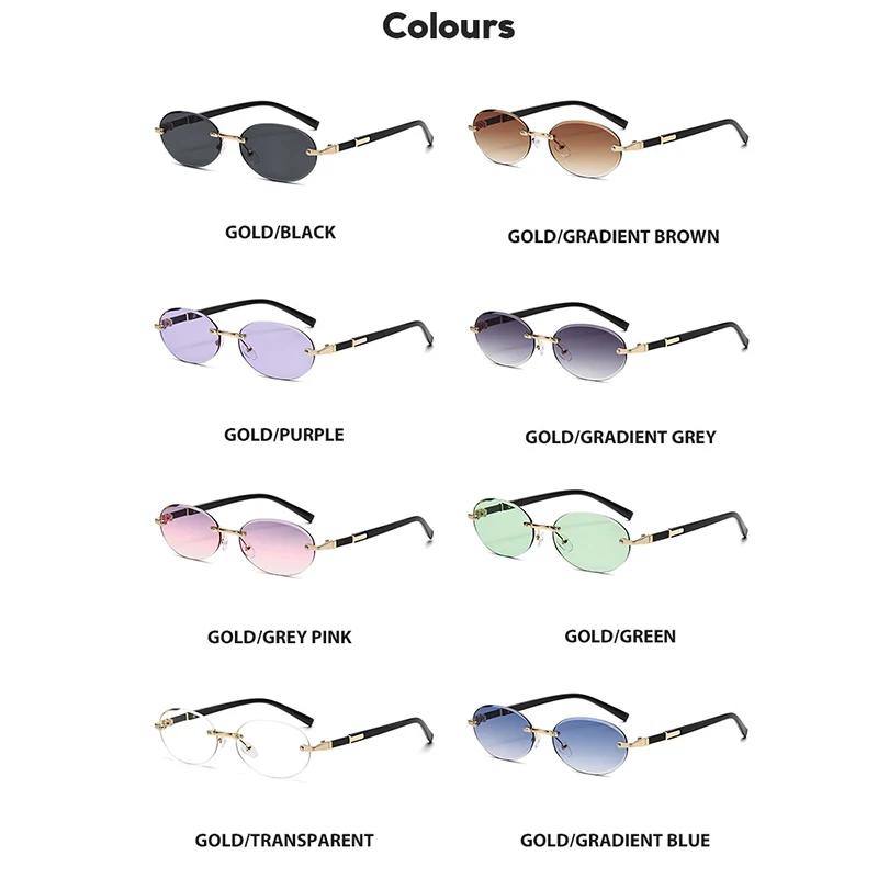 Vintage Oval Rimless Sunglasses for Women Men Black Frame Fashion Luxury Sun Glasses Frameless Shades Trending UV400 Outdoor