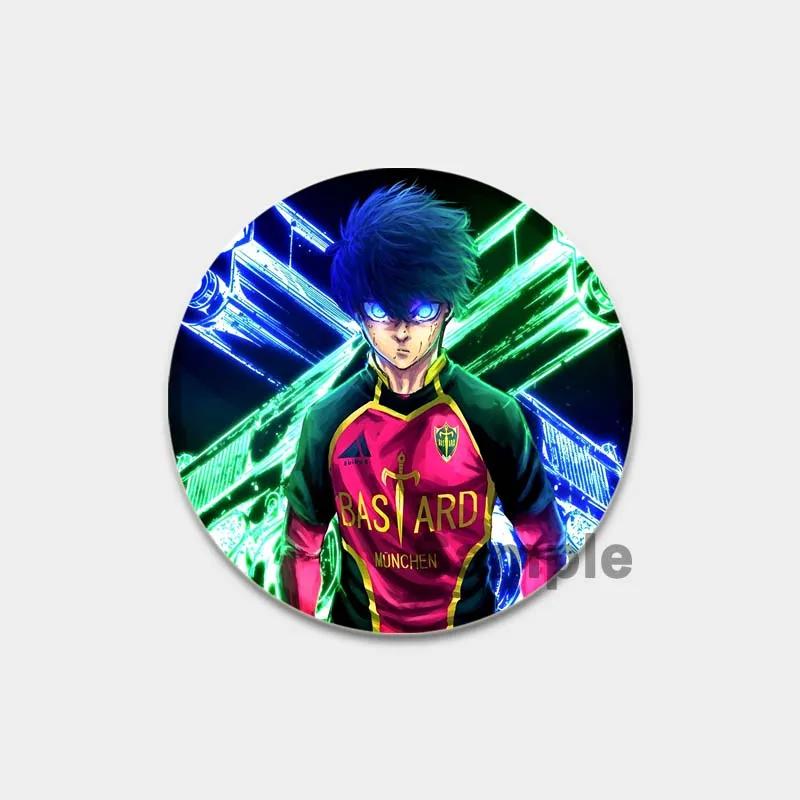 32/44/58 mm runder Anime-Anstecker mit blauem Schloss, Zeichentrickfigur Isagi Yoichi, Brosche, individuell anpassbar, Snap-in-Abzeichen, Cosplay-Zubehör, Schmuck, Geschenke