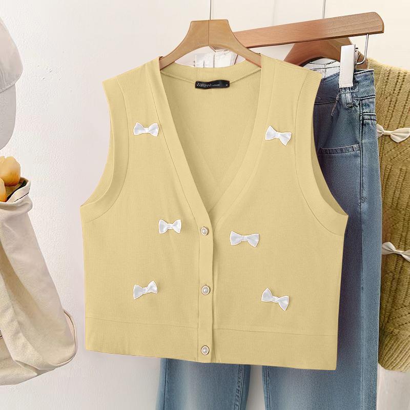 

ZANZEA Женские осенние цветные жилеты без рукавов с V-образным вырезом и узлом XL жёлтый