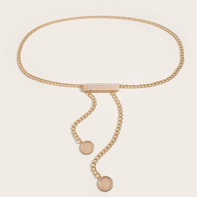 

Металлическая цепочка на талию для женщин с жемчужной пряжкой для элегантных летних и зимних нарядов