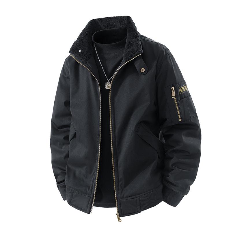 Autumn and Winter New Men's Casual Fashion Collar Plus Velvet Jacket Joker Padded Jacket