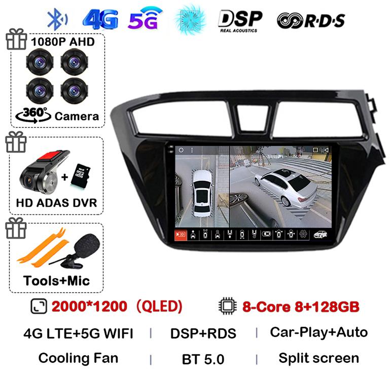Android 14 Carplay Auto WIFI+4G For Hyundai I20 RHD 2015 2016 2017 2018 Car Radio Multimedia Player Stereo Head Unit 2din Audio