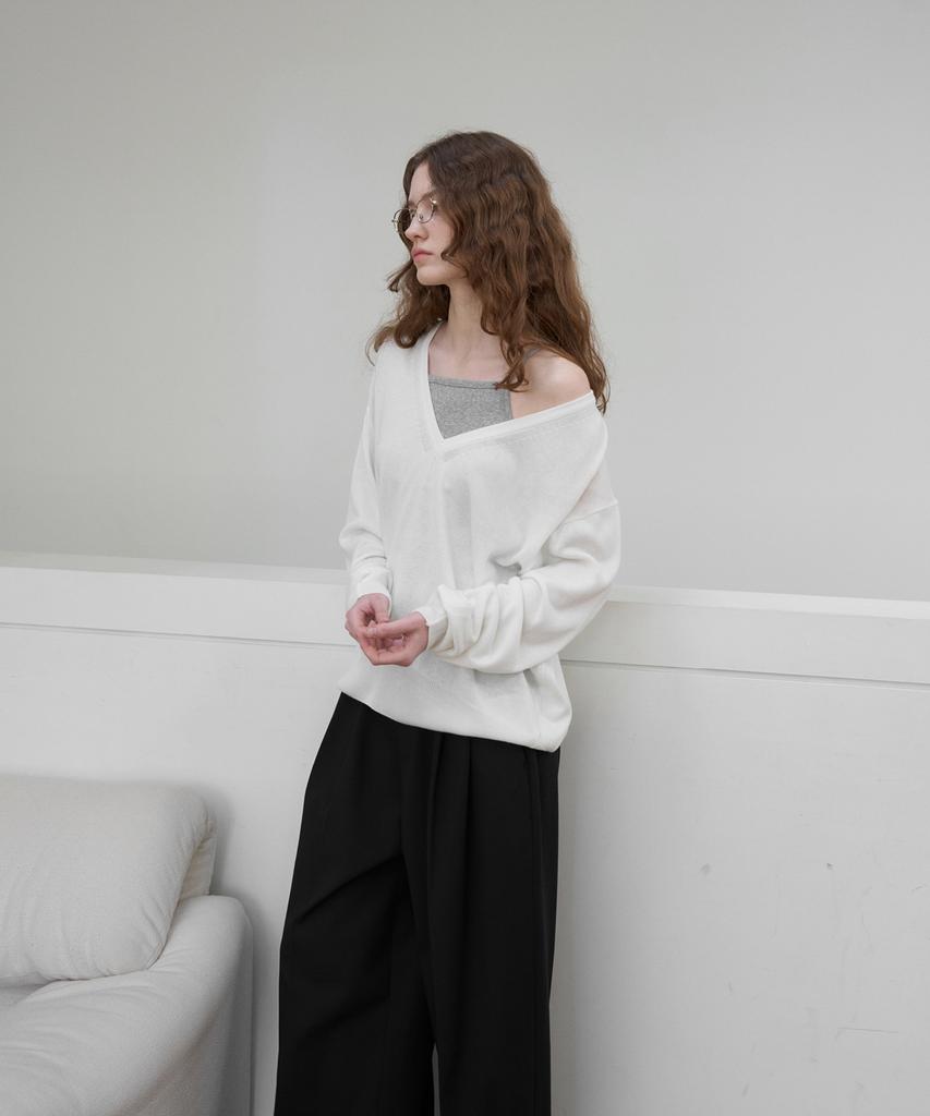 FROMWHERE Linen V-Neck Knit Ivory