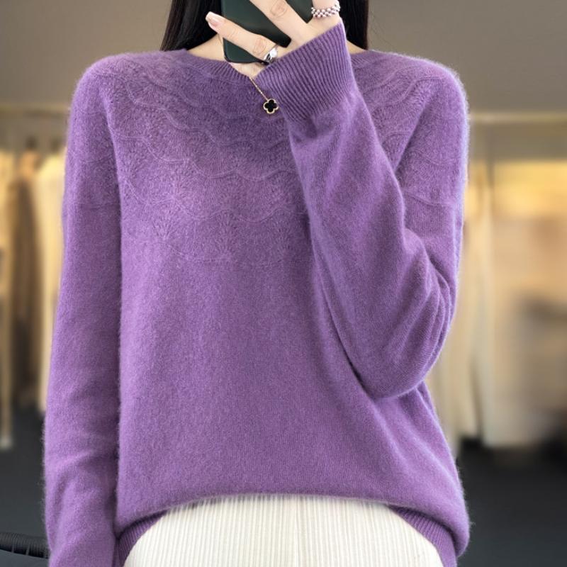 Round-neck Wool Sweater for Women In Autumn and Winter Comfortable Fit Versatile Sweater Soft and Glutinous Skin-friendly Cashmere Base Top