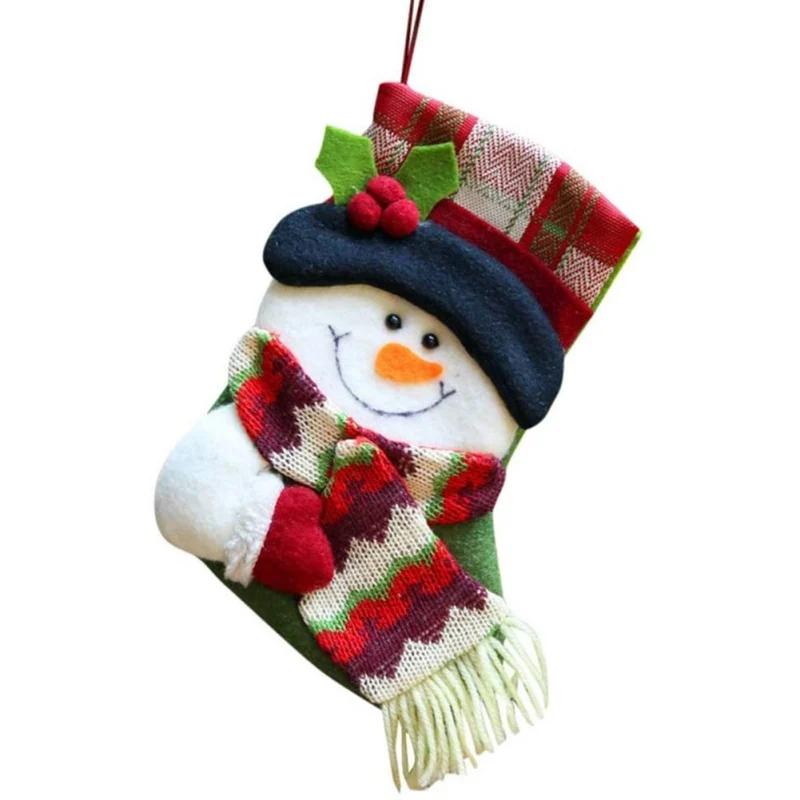 Cute Christmas Stockings Socks Fireplace Hanging Stockings Plush Personalized Home Party Decoration with Snowman Santa Elk Bear