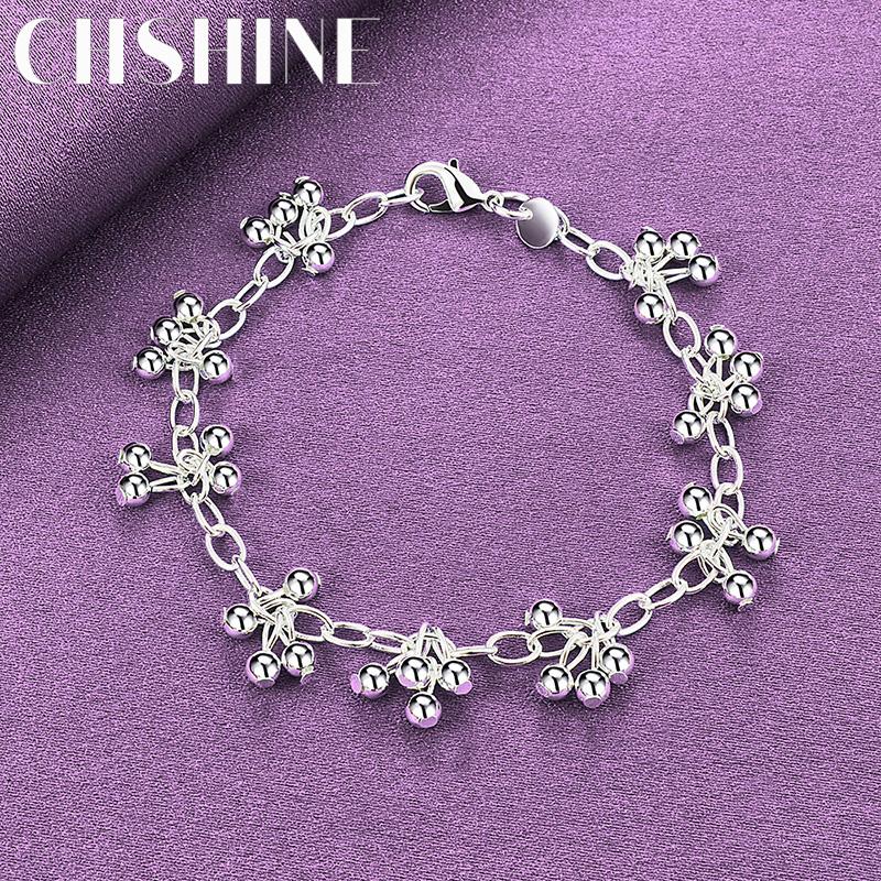 

CHSHINE Браслет из стерлингового серебра 925 пробы с круглыми бусинами для женщин Свадебная вечеринка Модные шармы Ювелирные изделия 20CM