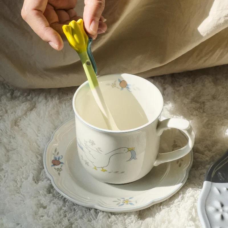 1 sett keramiske kopper og tallerken Dessert tallerken Servise Håndmalte Swan kaffekopper Ettermiddagste kopp Kontor Hjem Par Gaver