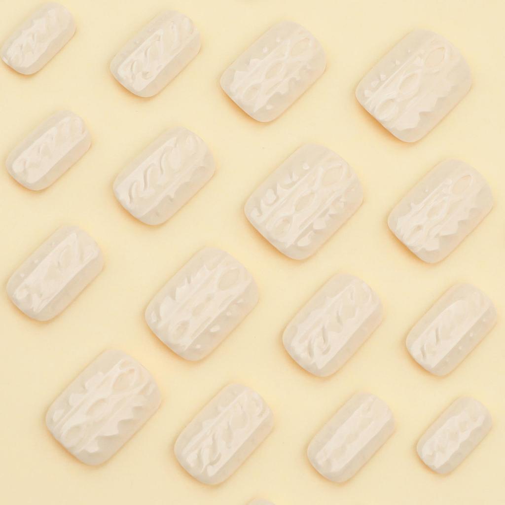 Milky White 3D Nail Art: Short European Square Wearable Nails for Autumn and Winter