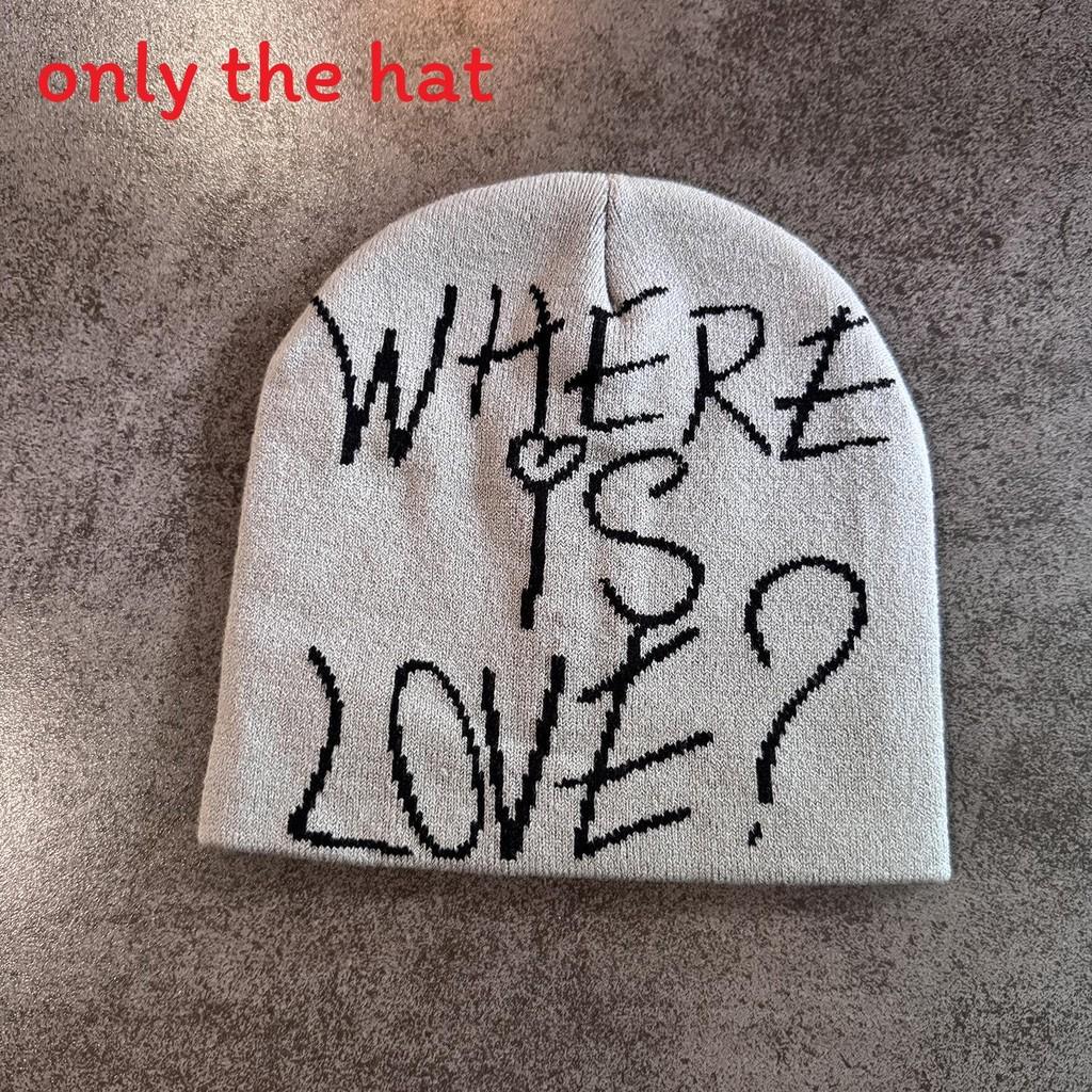 Simple Color Blocked Letter Pattern Neutral Casual Warm Knitted Hat Winter For