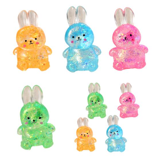 1/4Pcs Transparent Glitter Bunny Squeeze Toy Slow Rebound Stress Relief Cartoon Rabbit Sensory Toy Decompression Animal Stress Ball