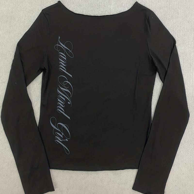 European and American Retro Round Neck Letter Printed Slim Fit Top for Women In Spring and Summer