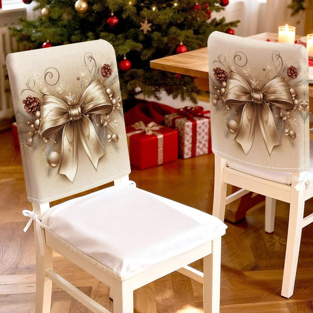 2/4/6pcs/set 45x55cm Christmas Bow Chair Cover Table Decoration Dining Seat Chair Covers Dining Room Bar Party Banquate