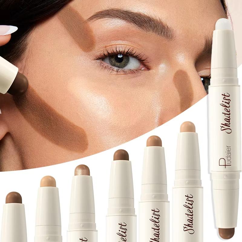 Feuchtigkeitsspendender Seidiger Dreidimensionaler Konturstift Natürlich Matt Zweifarbiger Gesichts-Highlighter Aufheller Nasenschatten Make-up Concealer