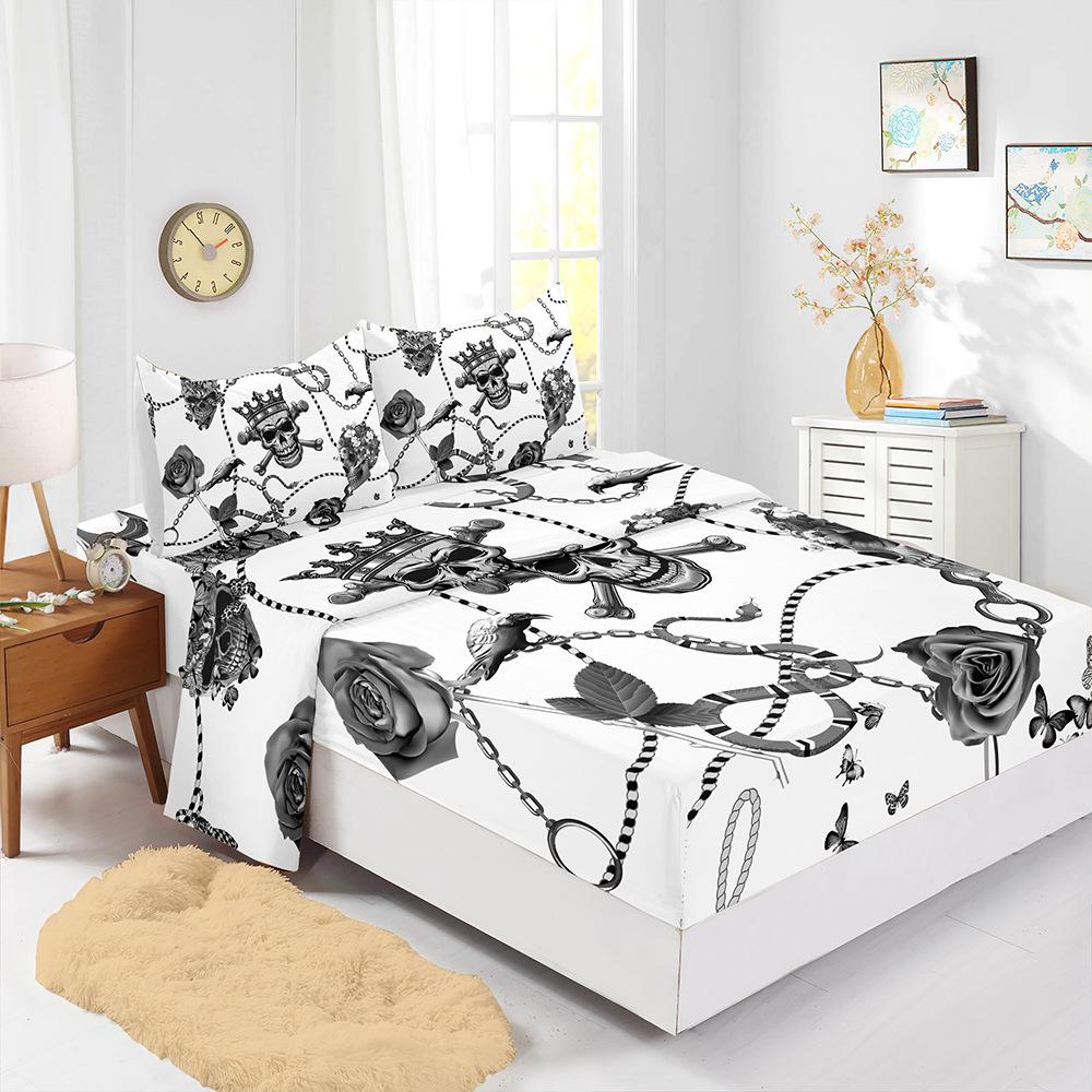 Four-Piece Mattress Digital Printing Mattress Protective Cover Bedding Skull Kit