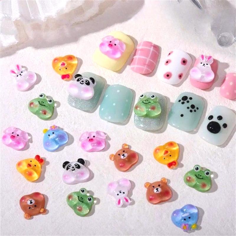 60pcs Cute Cartoon Animal Series Resin Nail Art Charms-Pouty Face Chick Bear,Pig,and Other Animal Decoration for DIY Phone Cases