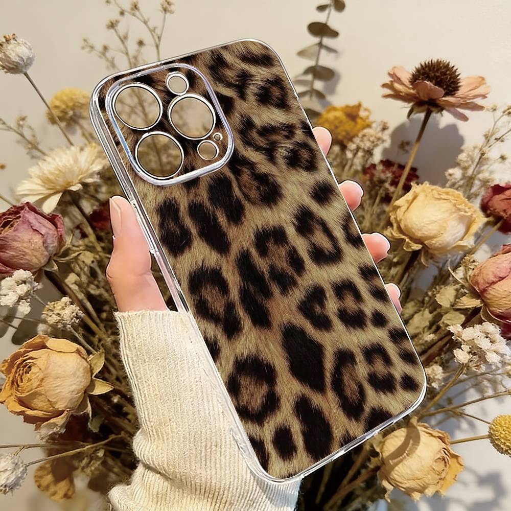 Leopard Print Phone Case For iPhone 17 16 15 14 13 12 11 Mini Pro Max Plus Transparent Cover
