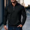 Casual Solid Waffle Half Zip Pocket Long Sleeve Stand Collar Sweatshirt
