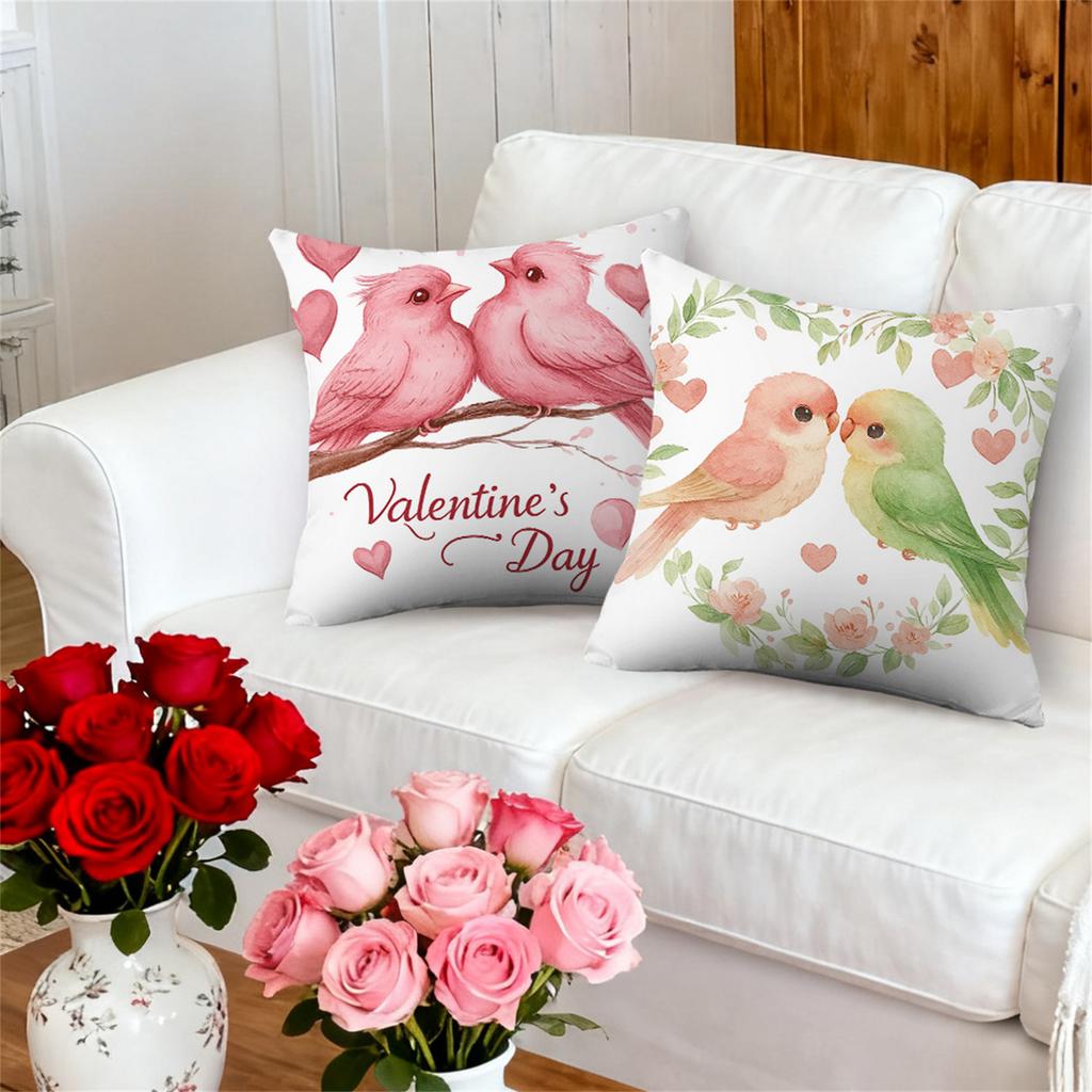 4pcs Valentine'S Day Heart Wreath Birds Throw Pillow Covers | Polyester, Zip Closure, Suitable for Bedroom, Sofa, Wedding Anniversary, Party DecoR
