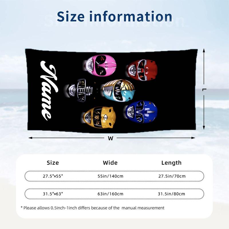 Mighty Morphin Power Rangers Custom Name Printed Beach Towel Personalized Soft Towel For Swimming Beach Travel
