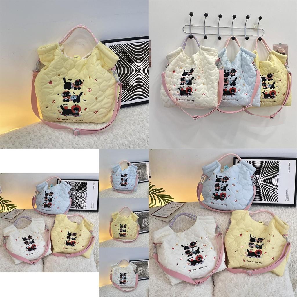 Cute Winter Embroidered Black Cat Tote Bag Spacious Shoulder Crossbody Bag