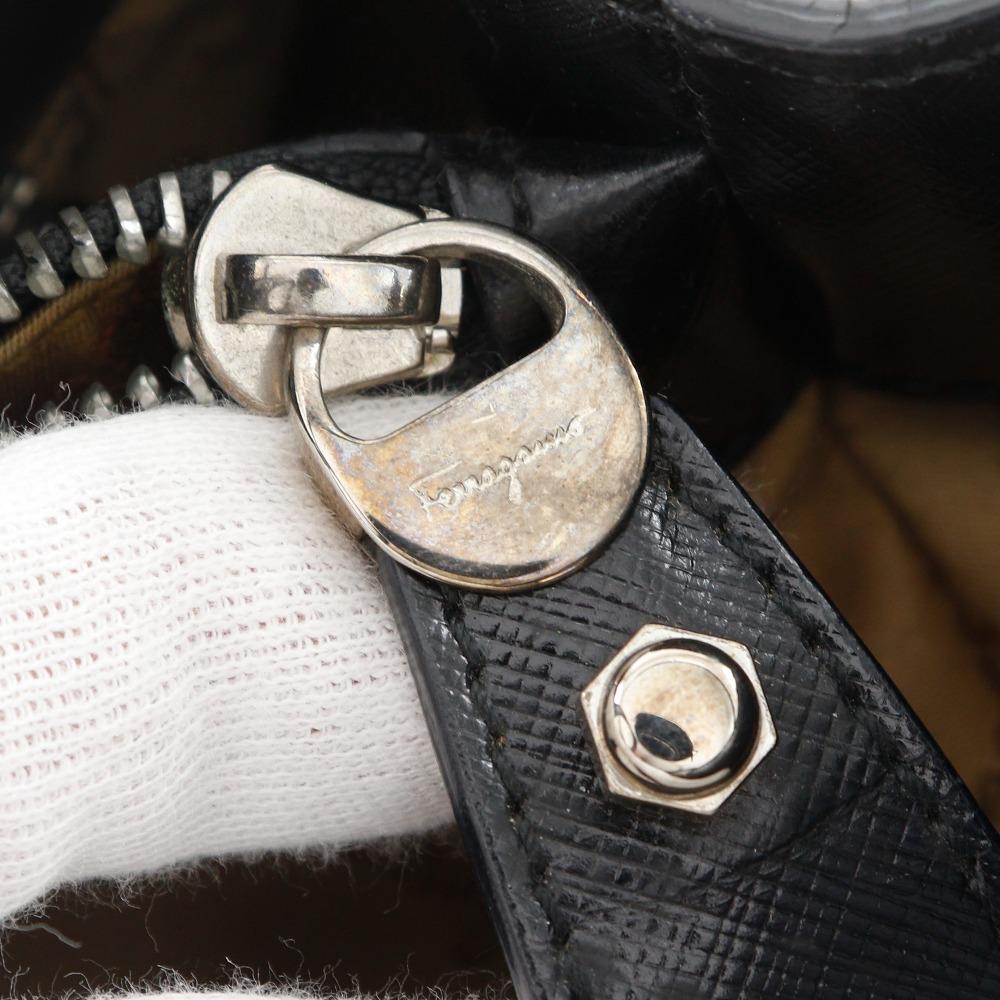 Salvatore Ferragamo Gancini Tote Bag DY-21 7814 black Calfskin Women Used