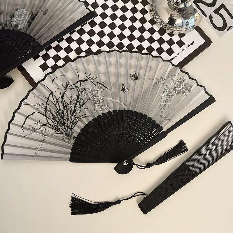 Summer Folding Fan, Traditional Chinese Style, New Chinese Style, Ancient Style Small Fan, Black, Simple and Durable, Children's Bamboo Fan, Portable