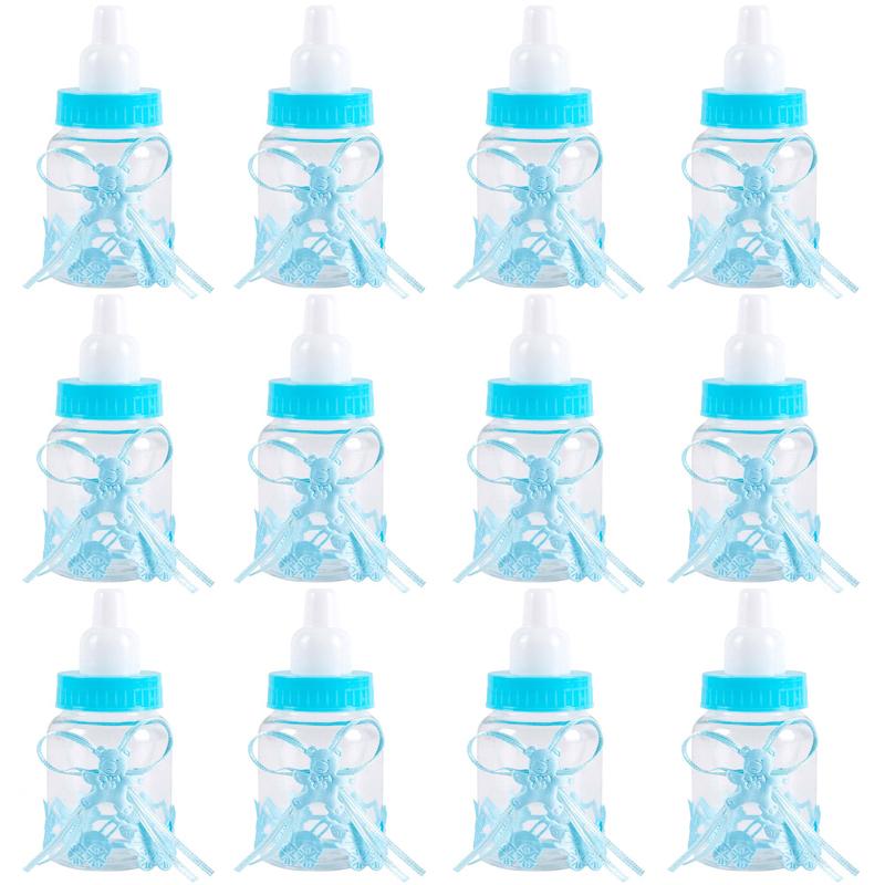 6/12pcs Plastic Feeder Bottle Blue Pink Baby Bottle Candy Box Christening Gender Reveal Baby Shower Birthday Party Gifts favors