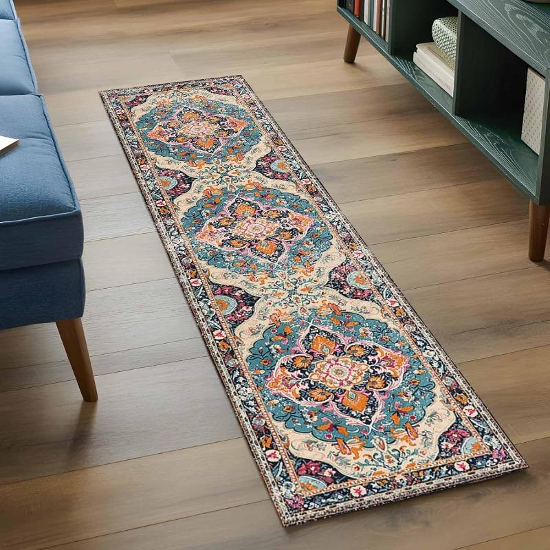 Vintage Läuferteppich mit floralem Muster, rutschfeste Heimdekor-Matte, traditionelles orientalisches Design, Teppich für Wohnzimmer, Flure, Schlafzimmer