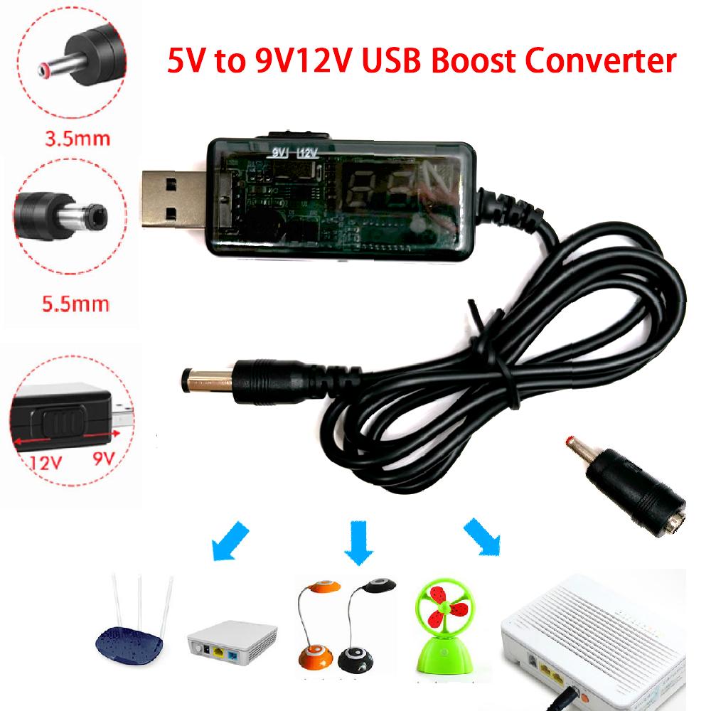 

USB Boost Converter DC 5V to 9V 12V USB Step-up Converter Cable 3.5x1.35mm Connecter For Power Supply/Charger/Power Converter чорний