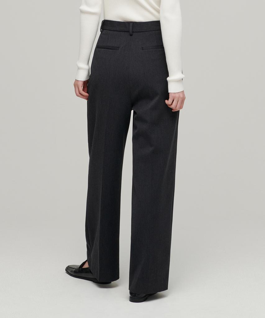 MUSINSA STANDARD WOMAN Women'S Heavyweight Fleece-Lined High-Waisted Wide Hidden Elastic Waist Slacks [Charcoal Gray]