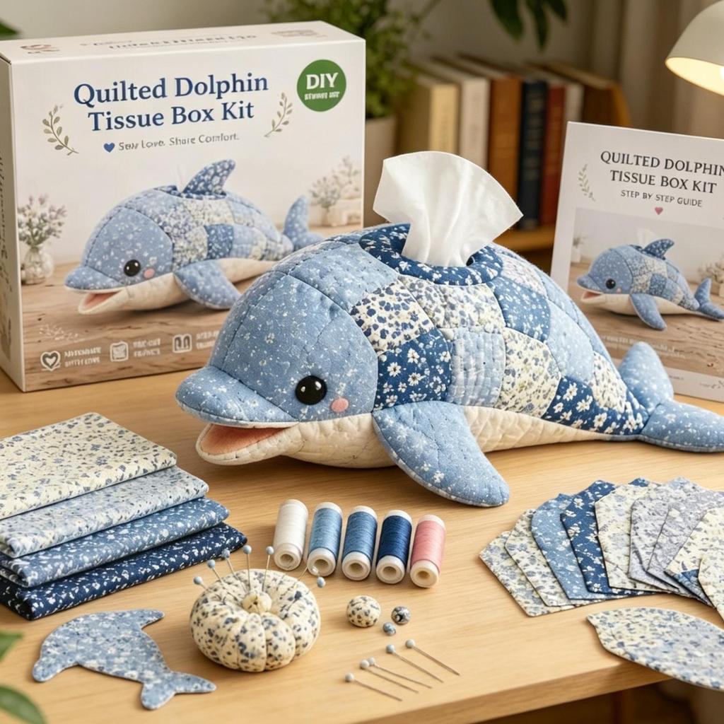 Caja de Pañuelos Acolchada de Animales Marinos Kit de Bricolaje Hecho a Mano Decorativa Caja de Pañuelos Hecha a Mano Kit de Bricolaje para Mujeres Principiantes Baño Oficina Hogar